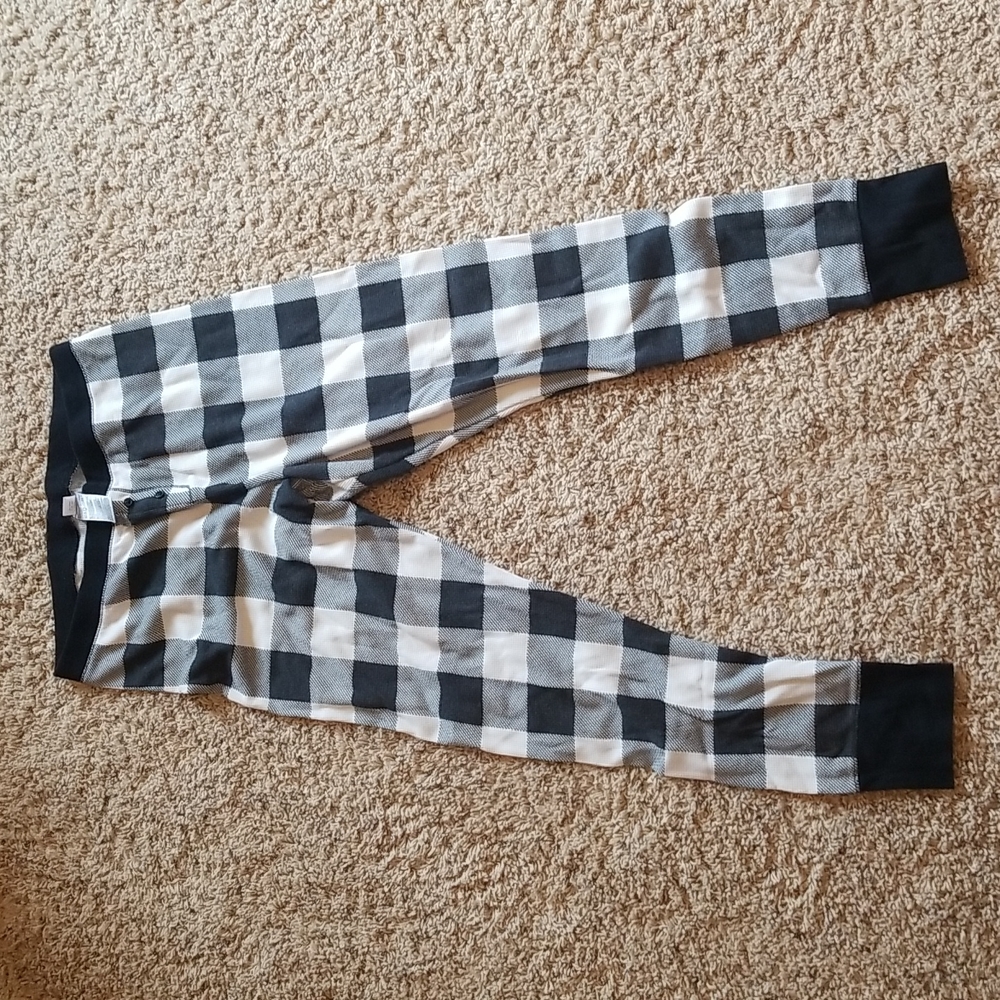 Black and white buffalo check thermal pants